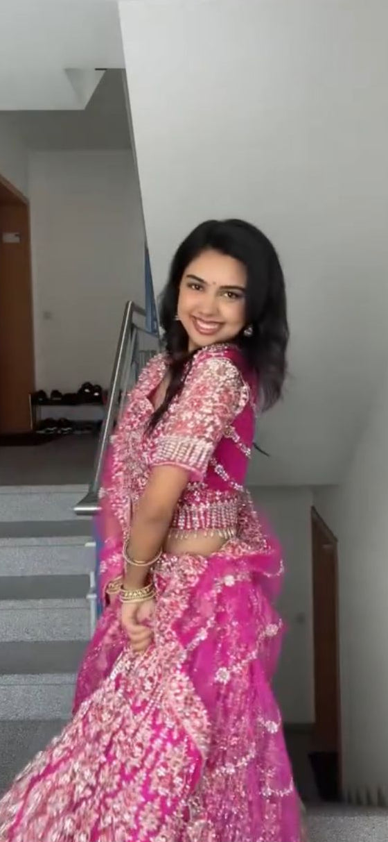 Hot Pink Embroidered Lehenga Choli – Luxury Pakistani Wedding Outfit – Designer Bridal Party Wear
