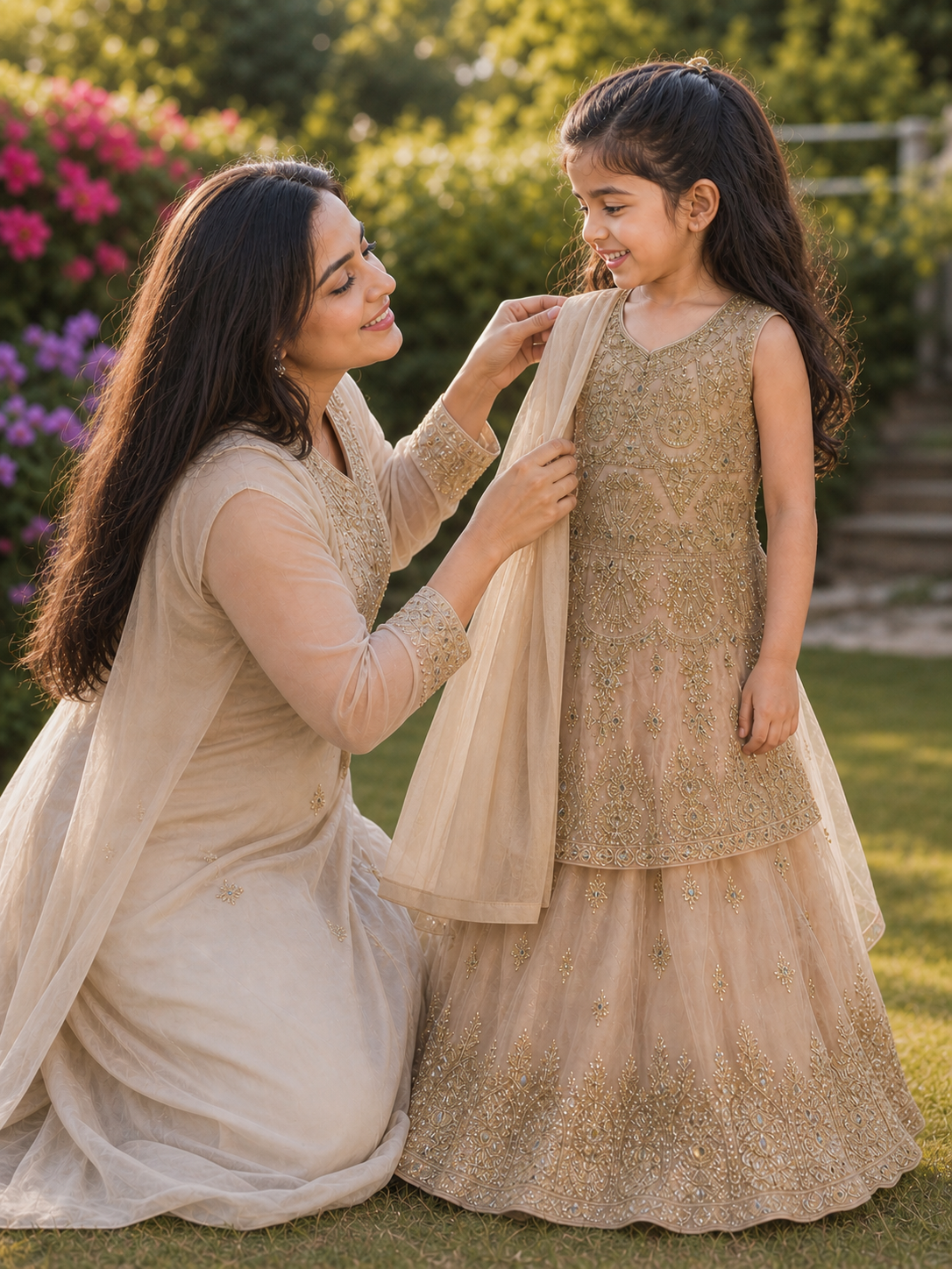Girls Champagne Embroidered Lehenga Choli – Luxury Kids Wedding & Eid Outfit KMO014C3
