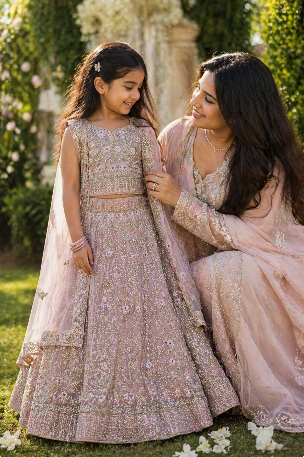Girls Blush Pink Embroidered Lehenga Choli – Luxury Kids Wedding Outfit – Pakistani Eid Dress for Girls